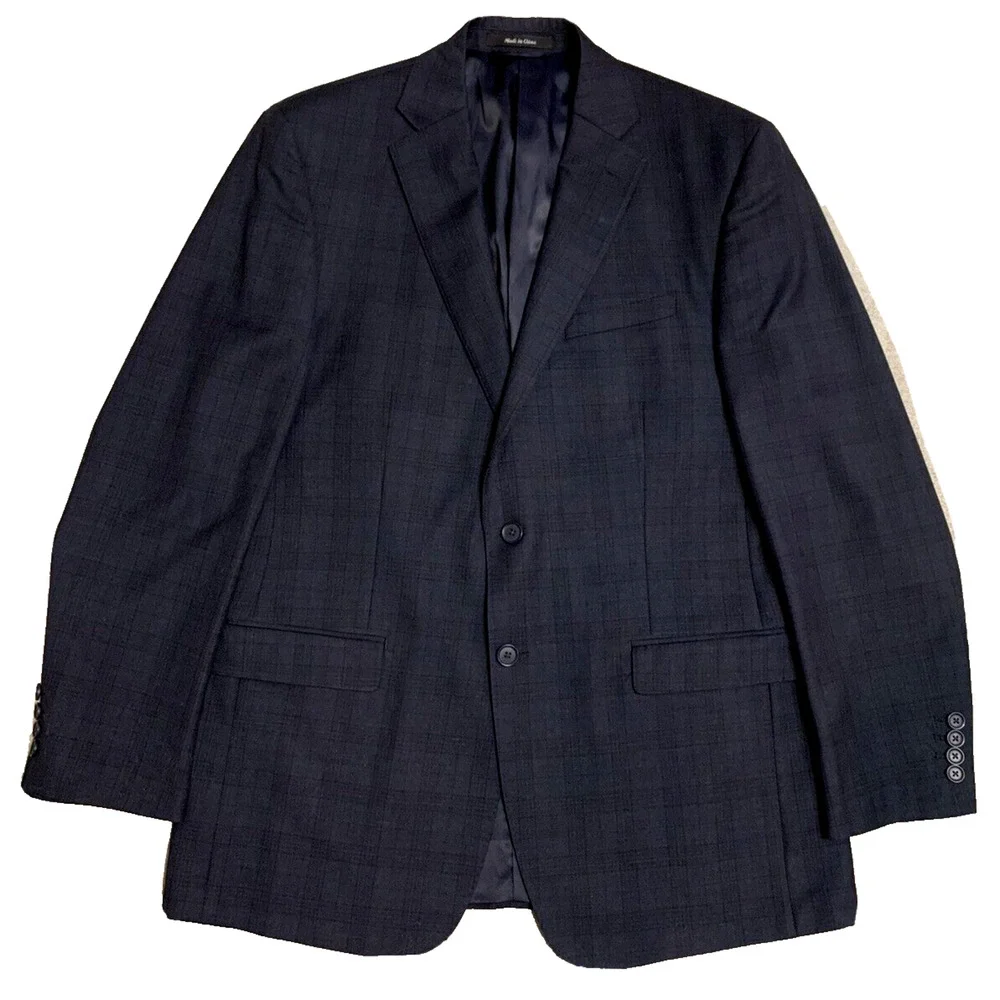 ItalUomo Mens Sports Coat Size 42L Guiseppe Navy Plaid Wool Office Academia
